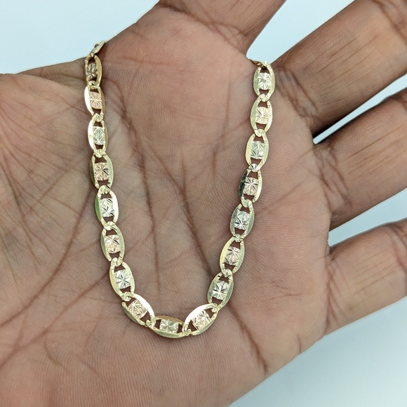 14kt Real Gold Solid Tricolor Valentino Bracelet 4.85 Mm 8 Inches